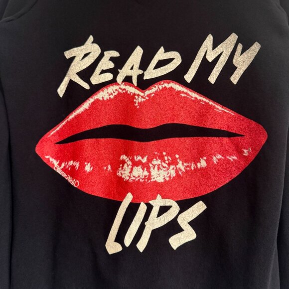 Lauren Moshi Read My Lips Full Zip Up Hoodie Black Red Pockets Women's Size M - Picture 4 of 9